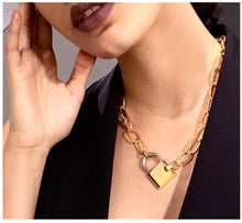 Solid Padlock Link Pendant Necklace