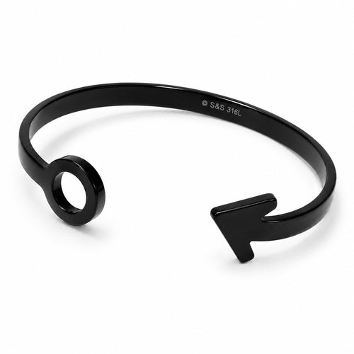 Men's Black Stainless Steel Arrow Open Cuff Bracelet