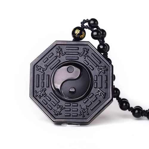 Natural Yin Yang Black Obsidian Pendant Necklace